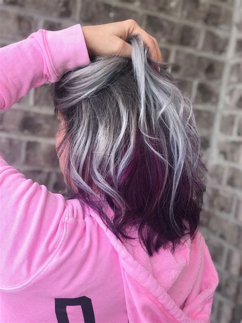 Discover how to achieve this look at home without the salon cost. Icy blonde with silver and dark shadow roots with purple ...