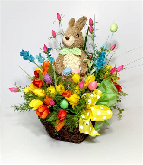 Easter Bunny Rabbit Floral Arrangement Easter Basket Etsy Easter