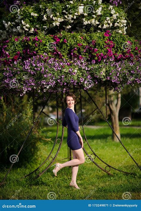Pretty Woman In A Blue Dress Outdoor Stock Image Image Of Beauty