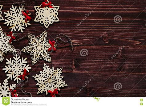 Kerstmis Zachte Beige Houten Sneeuwvlokken Op Een Uitstekende Houten
