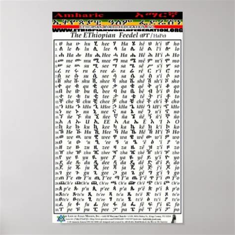 Ethiopian World Federation Amharic Alphabet Chart Poster Zazzle