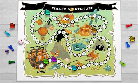 Board Game Pirate Adventure Pirate Map Printable Game Diy Etsy