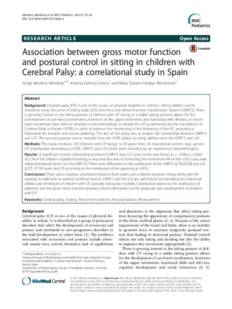 Pdf Association Between Gross Motor Function And Postural Control In
