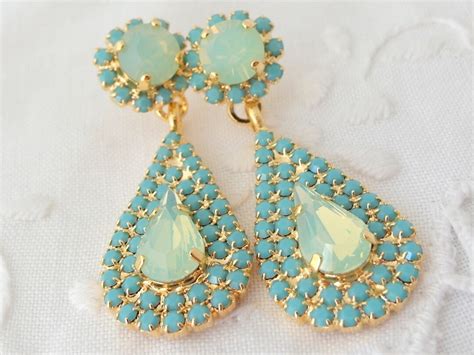 Bridal Earringsmint Opal And Turquoise Chandelier Earrings Etsy