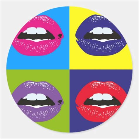 Pop Art Lips Pattern Deisgn Classic Round Sticker Zazzleca
