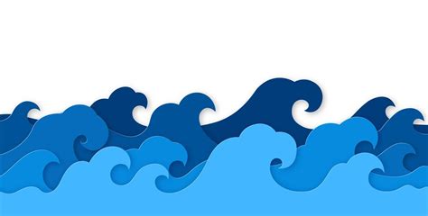 Paper Sea Waves Blue Water Wave Paper Cut Decor Marine Landscape Wit