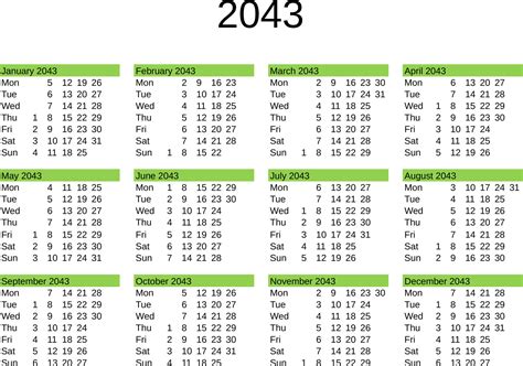 Año 2043 Calendario En Inglés 22819497 Vector En Vecteezy