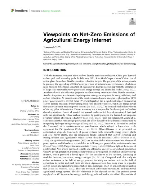 Pdf Viewpoints On Net Zero Emissions Of Agricultural Energy Internet