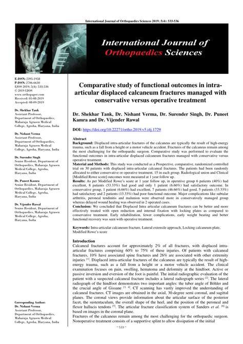 Pdf Comparative Study Of Functional Outcomes In Intra Articular