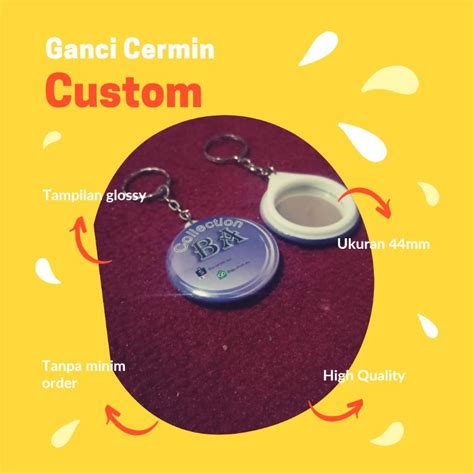 Jual Souvenir Gantungan Kunci Cermin Glossy Custom 44mm Bisa Foto