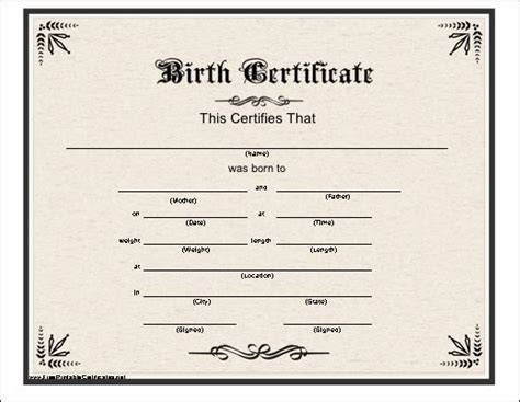 One of the misuses of a birth certificate is as an identity document. A basic printable birth certificate with an elaborate, historic font and deco… | Birth ...