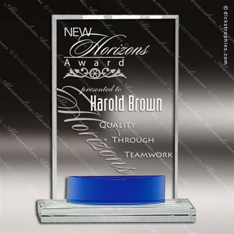 Crystal Blue Accented Rectangle Trophy Award Employee Trophy Awards