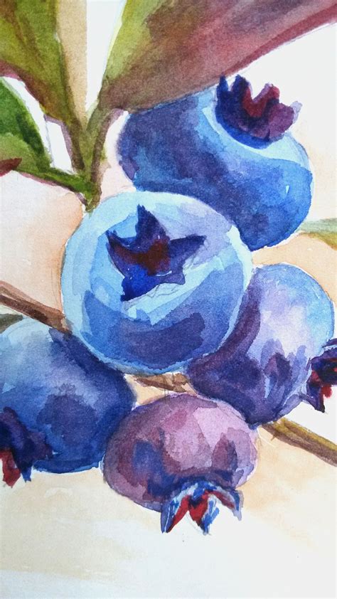 Blueberry Painting Berry Original Art Watercolor Artwork Fruit Etsy