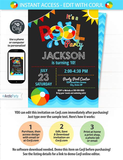 Pool Party Invitation Swimming Pool Birthday Party Pool Etsy Invitaciones Para Fiesta De