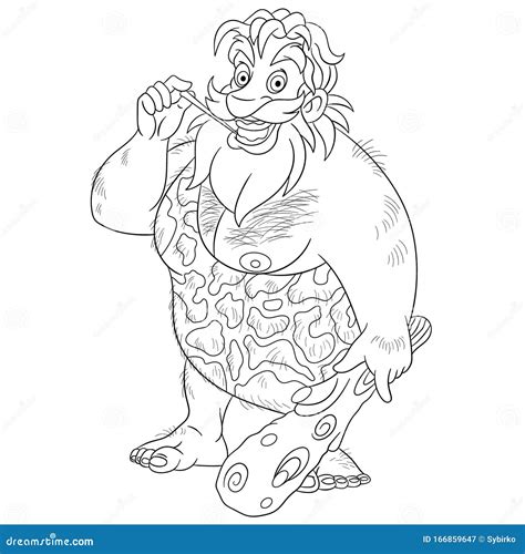 Coloring Page With Prehistoric Caveman Stock Vector Illustration Of