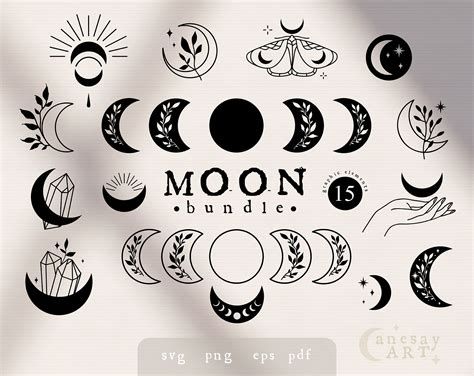 Moon Svg Bundle Boho Moon Phases Svg Floral Moon Svg File Etsy Moon