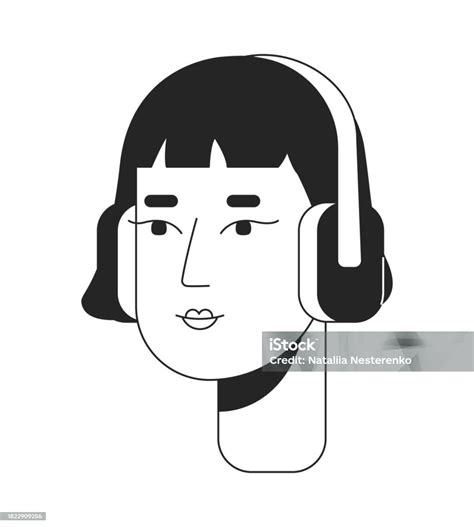 Headphones Korean Young Adult Woman Black And White 2d Line Cartoon