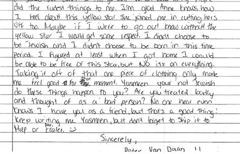 Ys Letter From Anne Frank Written Reflections In The Language Arts