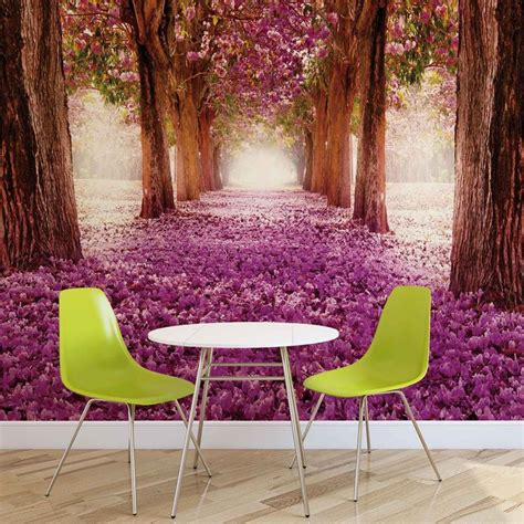 Flowers Tree Path Pink Wall Paper Mural Buy At Europosters