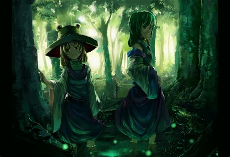 Anime Girls Detached Sleeves Forest Forests Green Jap
