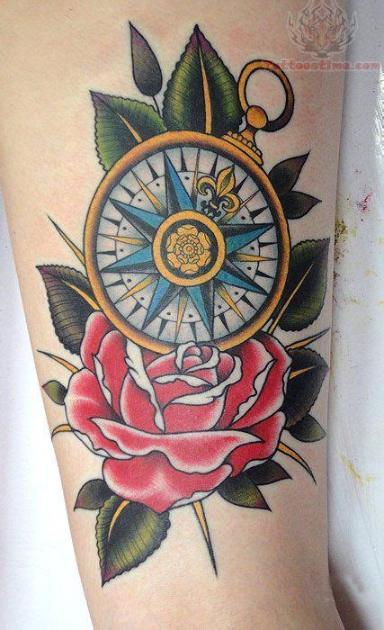 Neo Traditional Compass With Sparrows And Anchor Red