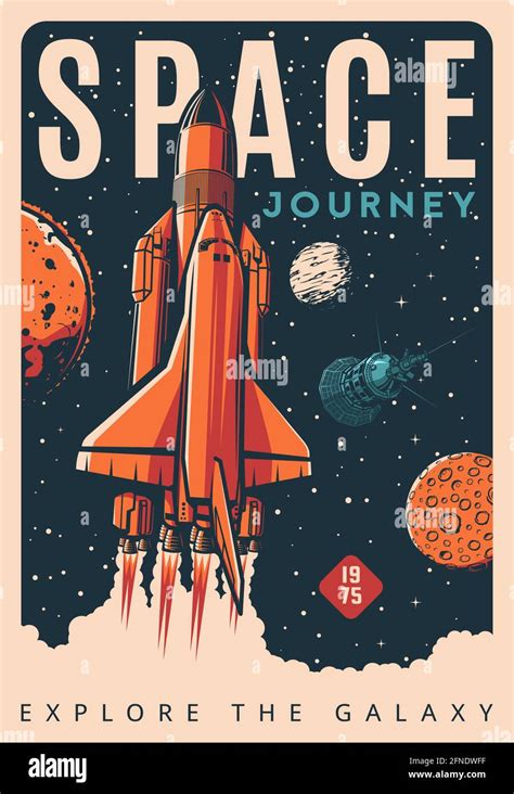 Spaceship Or Shuttle Retro Poster Rocket Launch To Space Galaxy