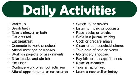 Daily Routine List Of Daily Activities Grammarvocab