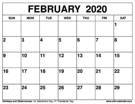 Free Printable February 2020 Calendar By Wiki Calendar Medium