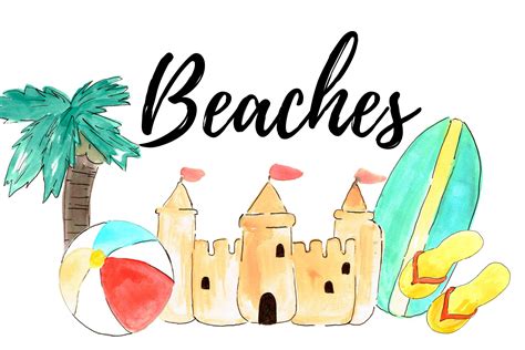 Watercolor Summer Beach Clipart Custom Designed Illustrations