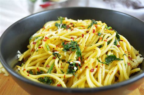 Spaghetti Aglio Olio With Parmesan Greens Recipe Recipe