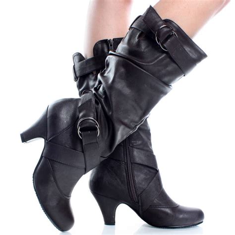 New Sexy Womens Mid Calf Faux Leather Black High Heel Boots On Luulla