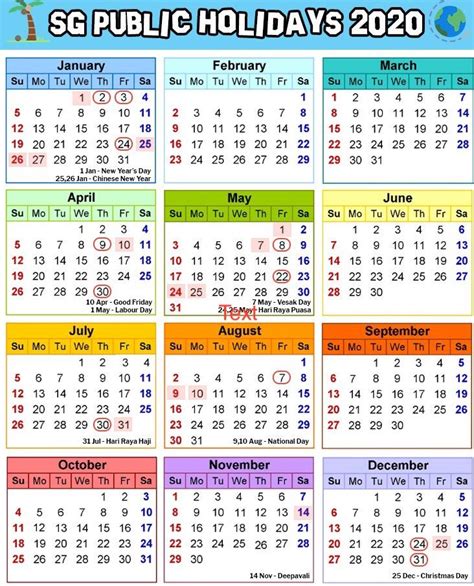 Singapore Calendar 2020 With Public Holidays Pdf Literacy Ontario