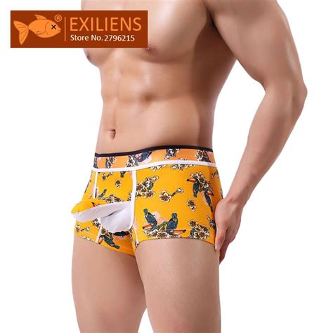 Exiliens Mens Underwear Boxer Men Cueca Masculina Cotton Gay Elephant Trunk Fashion Prints Navy