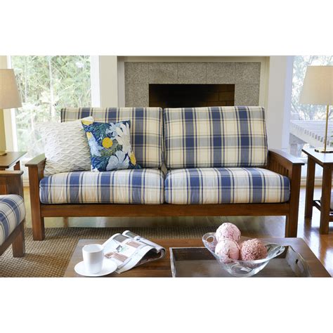 Shop Handy Living Omaha Blue Plaid Mission Style Sofa With Exposed Wood
