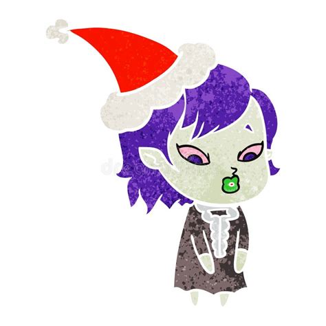 Cute Retro Cartoon Of A Vampire Girl Wearing Santa Hat Stock Vector Illustration Of Cartoon
