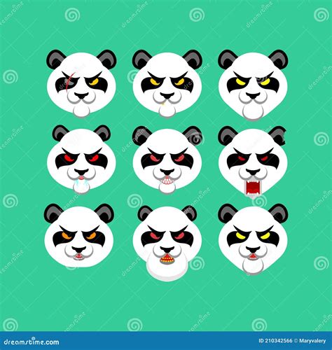 Angry Panda Face Set Evil Bear Panda Gangster Gang Set Stock Vector