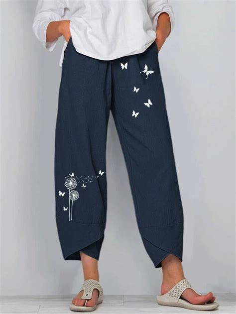 Splited Butterflies Flower Print Casual Pants For Women In 2020 Pants