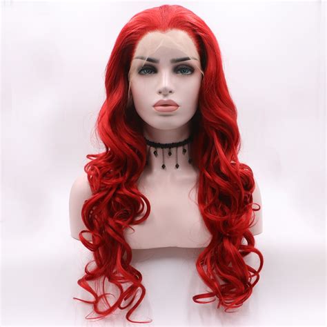 Fantasy Beauty Long Wavy Wig Red Cosplay Heat Resistant Synthetic Lace Front Wig For Women