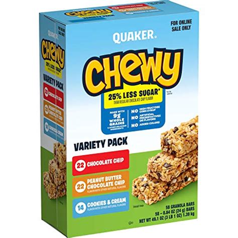 Quaker Chewy Lower Sugar Granola Bars 3 Flavor Variety Pack 58 Count