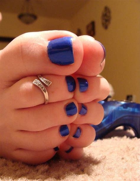 Blue Nail Polish On Tumblr Painted Toes Toe Rings Beautiful Toes