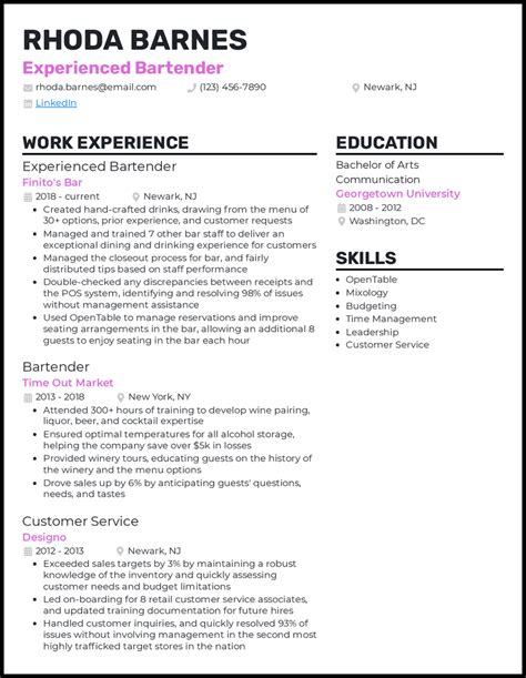 9 Bartender Resume Examples That Work In 2024