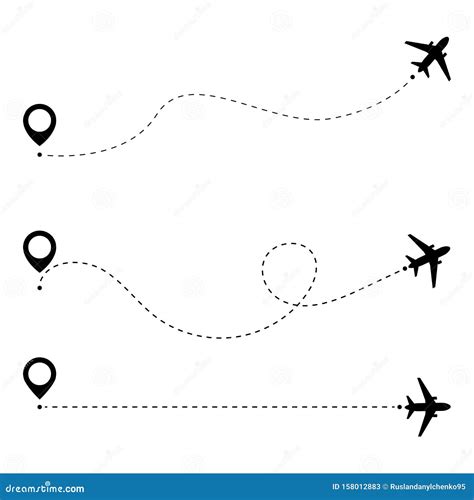 Airplane Line Path Route Airplane Travel Concept With Map Pins Gps
