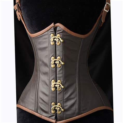 Womens Gothic Steampunk Faux Leather Boned Waist Cincher Corset Vest Push Up Bust Vintage Retro