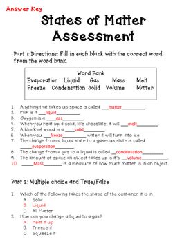 Video worksheet to accompany bill nye episode on heat. States of Matter Assessment (With Answer Key!) by Katie ...