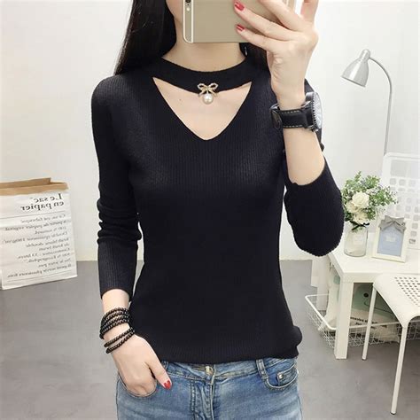 Spring Women Soft Elastic Sweater Pullover Sexy V Neck Knitted Jumper