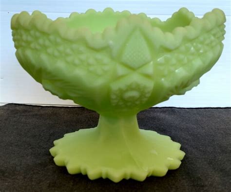 vintage fenton lime green satin glass compote pedestal candy nut dish ebay