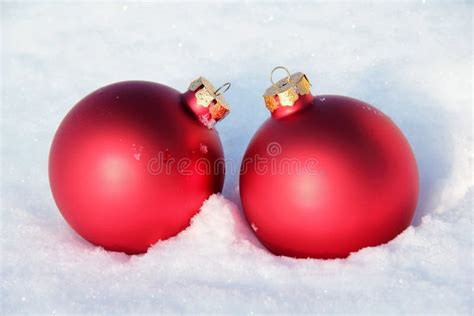 Red Christmas Balls In The Snow Stock Photo Image Of Freeze Holiday
