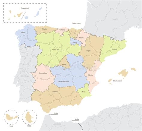 Mapa De Divisiones Administrativas De España Colores De Los Tejidos