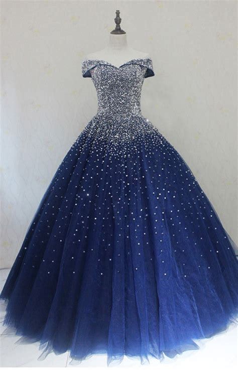 New Sparkle Princess Prom Dress Dark Royal Blue Cinderella Ball Gown L Siaoryne