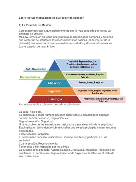 Las 4 Teorías Motivacionales Que Deberías Conocer Pdf Motivación